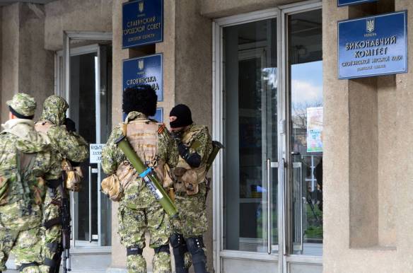 Insurgents occupy the City Council of Slavyansk in April. Photo: Wikipedia