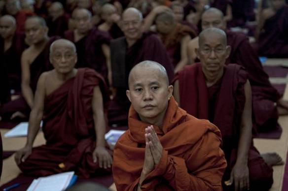 Buddhist monk and nationalist leader Wirathu attends a conference about religious violence on the outskirts of Yangon in 2013. 