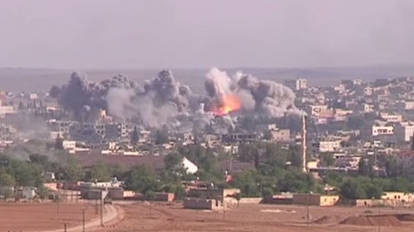 ISIS positions in Kobane under attack. 