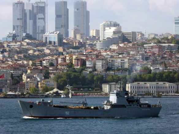 It will take quite a few voyages by this Russian transport ship to deliver a meaningful force to Latakia. Photo from  Bosphorus Naval News.