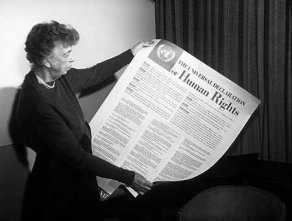 Eleanor Roosevelt with the English version of the United Nations Universal Declaration of Human Rights