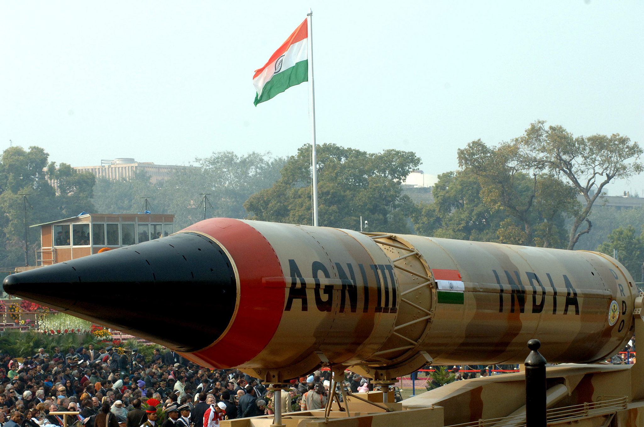 The Agni - III Missile passes through the Rajpath during the 59th Republic Day Parade - 2008, in New Delhi on January 26, 2008.