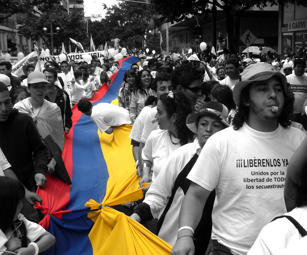 Colombians marching for the freedom of the people kidnapped by the FARC and the ELN. PHOTO: Wikimedia Commons